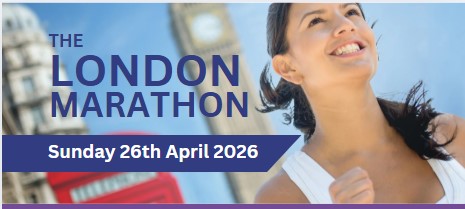 Photo of Big Ben tower and London skyline with a dark haired female runner wearing a charity vest
